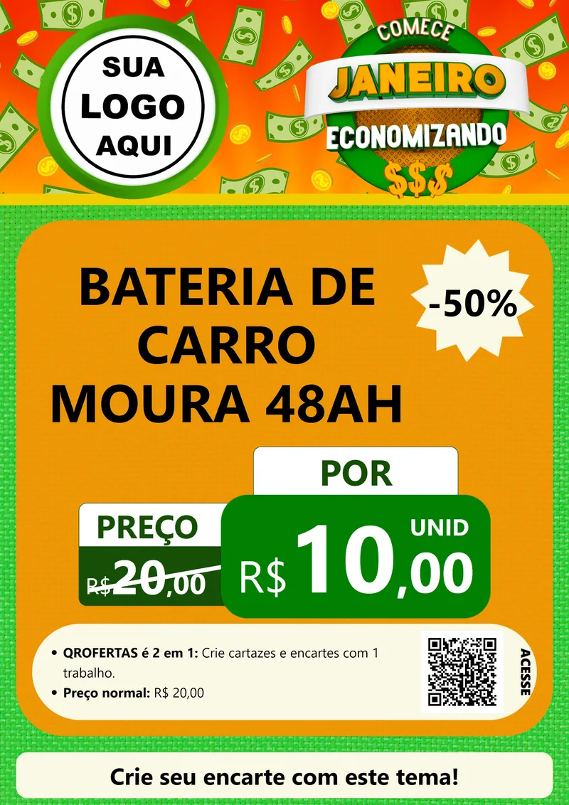Modelo de Cartaz para Cartaz A4 Vertical com o tema Comece Janeiro Economizando para Baterias Elétricas
