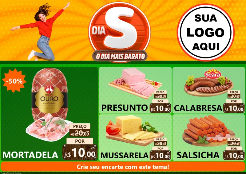Modelo de Encarte para Encarte A4 Horizontal com o tema Dia S - O Dia Mais Barato para Frios e Laticínios