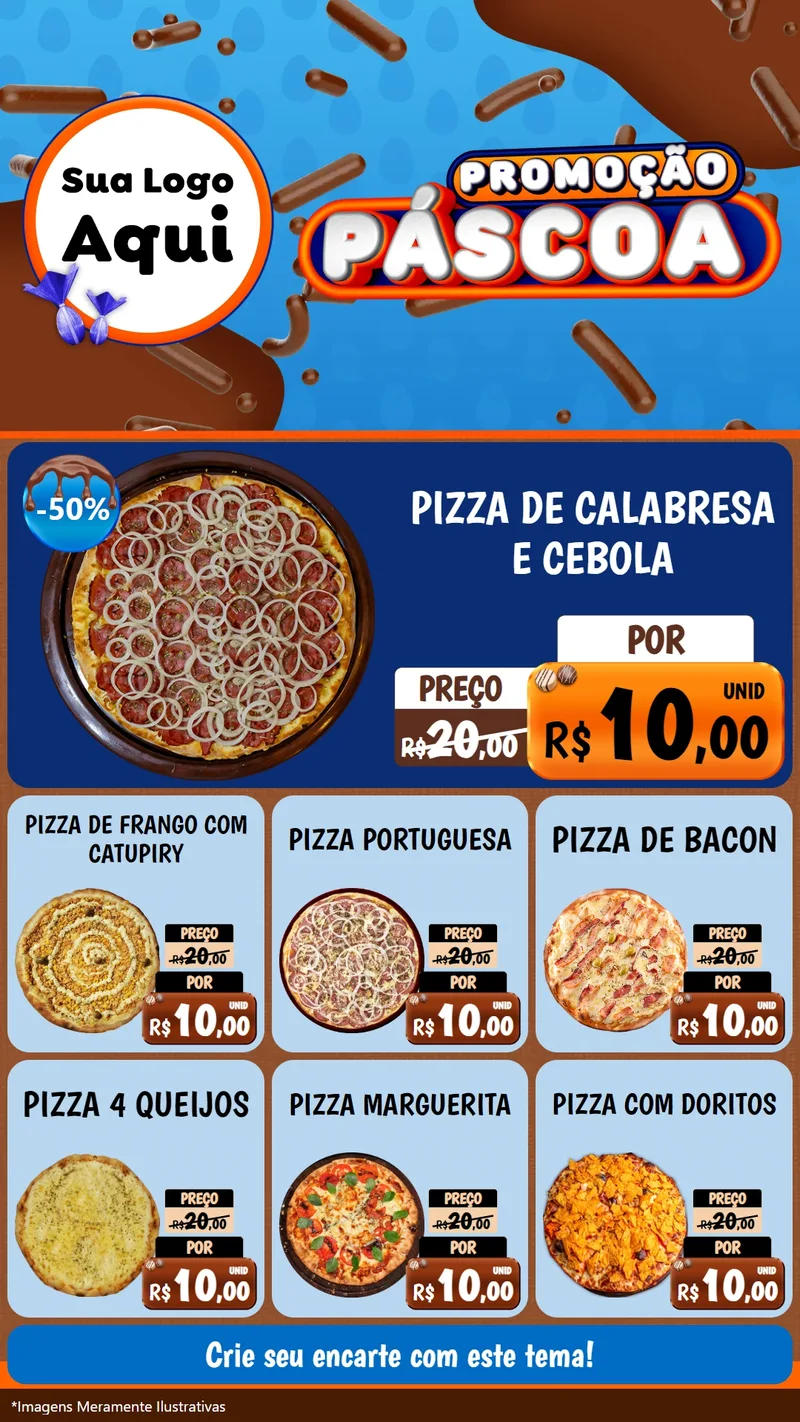 Modelo de Rede Social para Stories com o tema Promoção Páscoa para Pizzaria