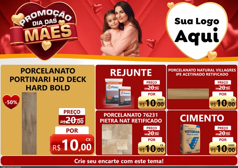 Modelo de Encarte para Encarte A4 Horizontal com o tema Promoção Dia das Mães para Pisos e revestimentos