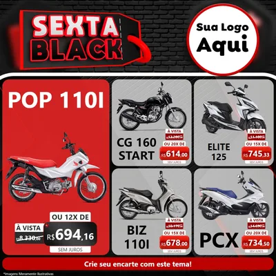 Modelo de Rede Social para Feed Facebook com o tema Sexta Black para Concessionaria de Motos