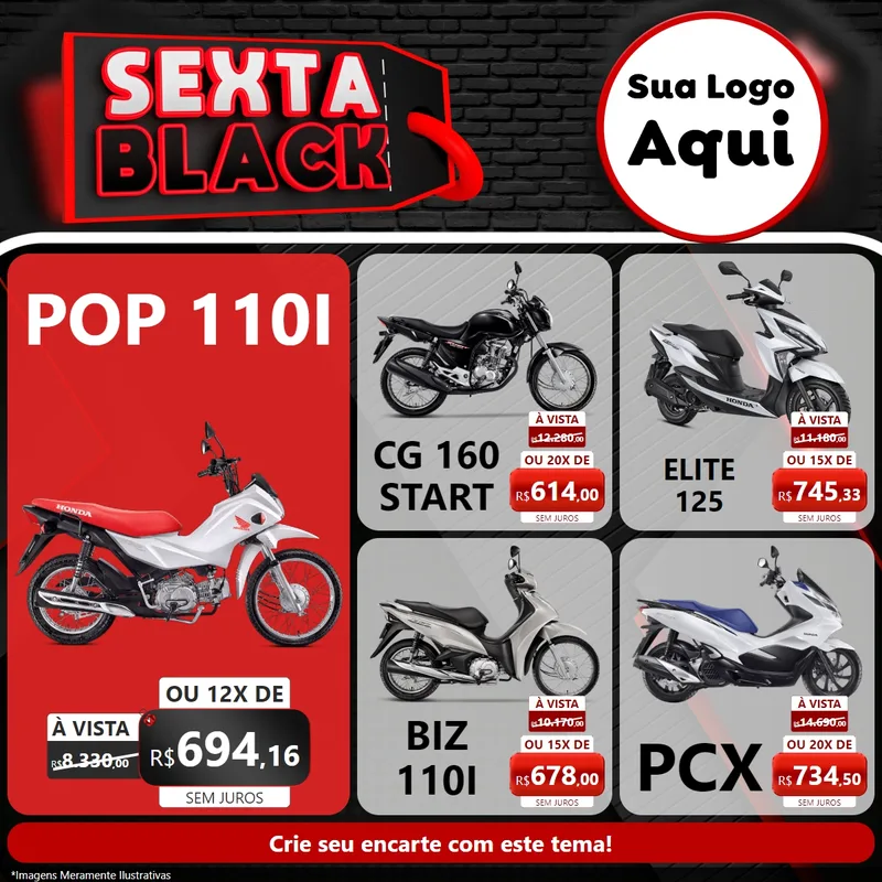 Modelo de Rede Social para Feed Facebook com o tema Sexta Black para Concessionaria de Motos