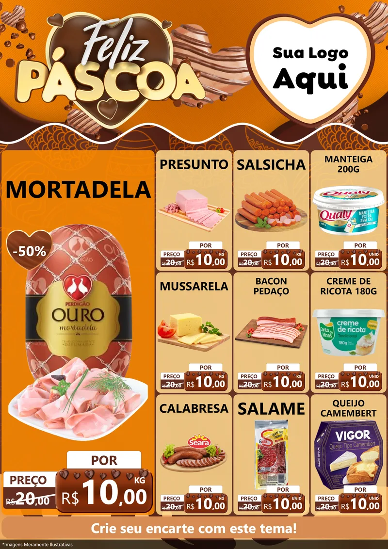 Modelo de Encarte para Encarte A4 Vertical com o tema Feliz Páscoa para Frios e Laticínios
