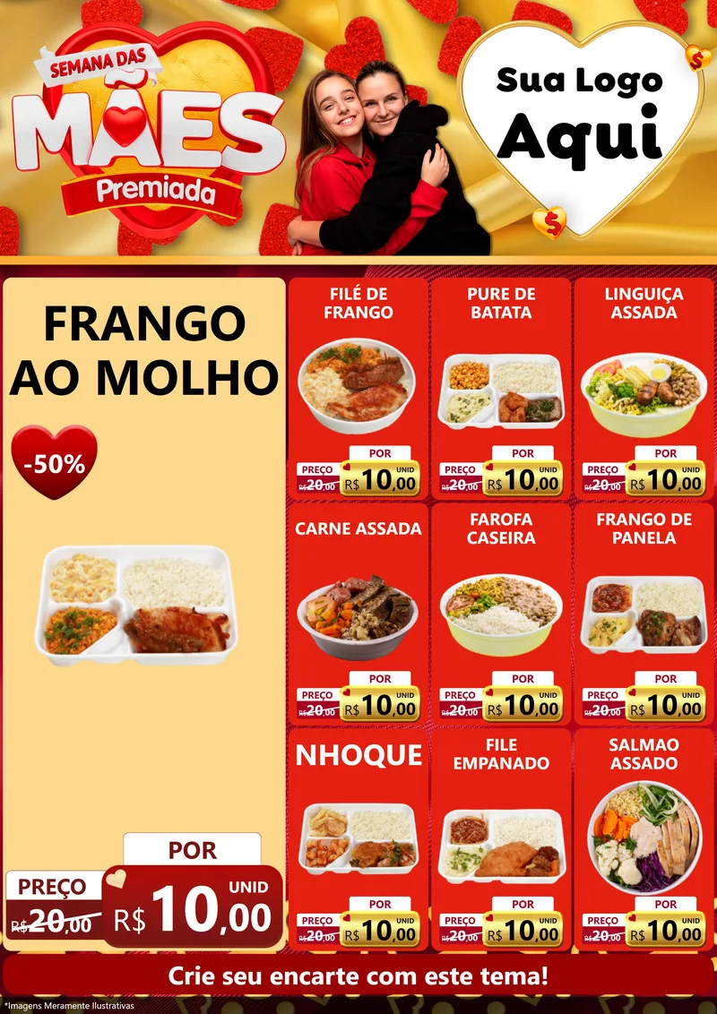 Modelo de Encarte para Encarte A4 Vertical com o tema Semana das Mães Premiada para Restaurante