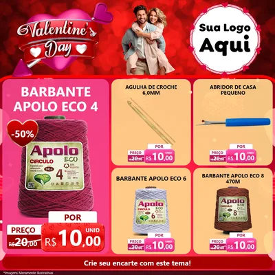 Modelo de Rede Social para Feed Facebook com o tema Valentine's Day para Armarinho e Aviamentos