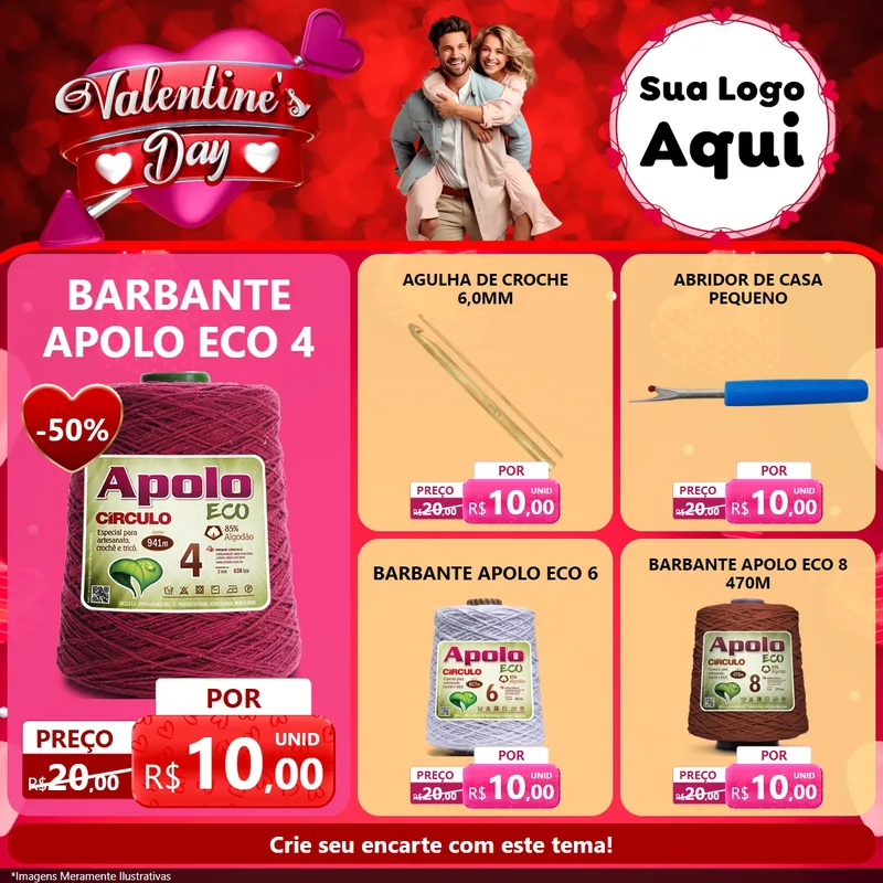 Modelo de Rede Social para Feed Facebook com o tema Valentine's Day para Armarinho e Aviamentos