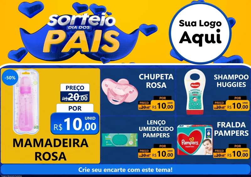 Modelo de Encarte para Encarte A4 Horizontal com o tema Sorteio Dia dos Pais para Bebês
