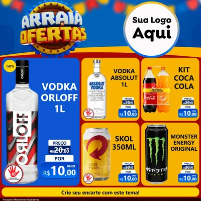 Modelo de Rede Social para Feed Facebook com o tema Arraiá de Ofertas - Junina para Distribuidora de bebidas
