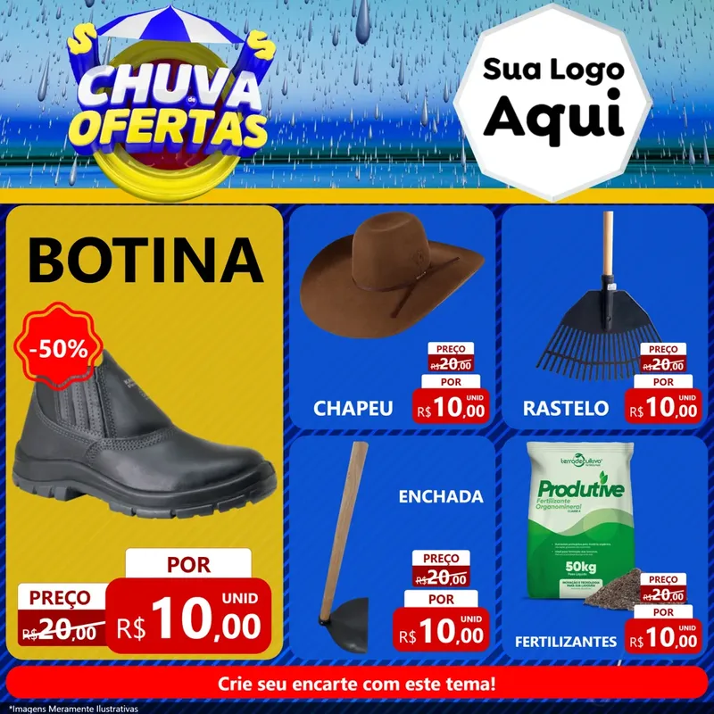 Modelo de Rede Social para Feed Facebook com o tema Chuva de Ofertas para Agropecuária