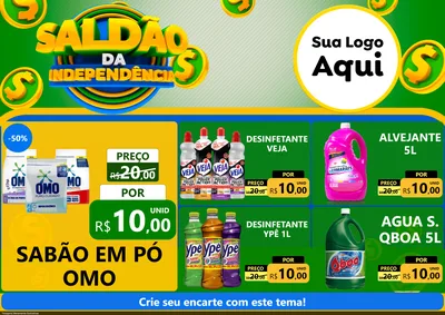 Modelo de Encarte para Encarte A4 Horizontal com o tema Saldão da Indepêndencia para Produtos de Limpeza