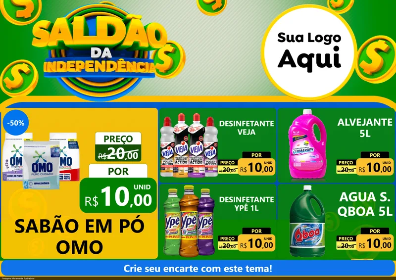 Modelo de Encarte para Encarte A4 Horizontal com o tema Saldão da Indepêndencia para Produtos de Limpeza