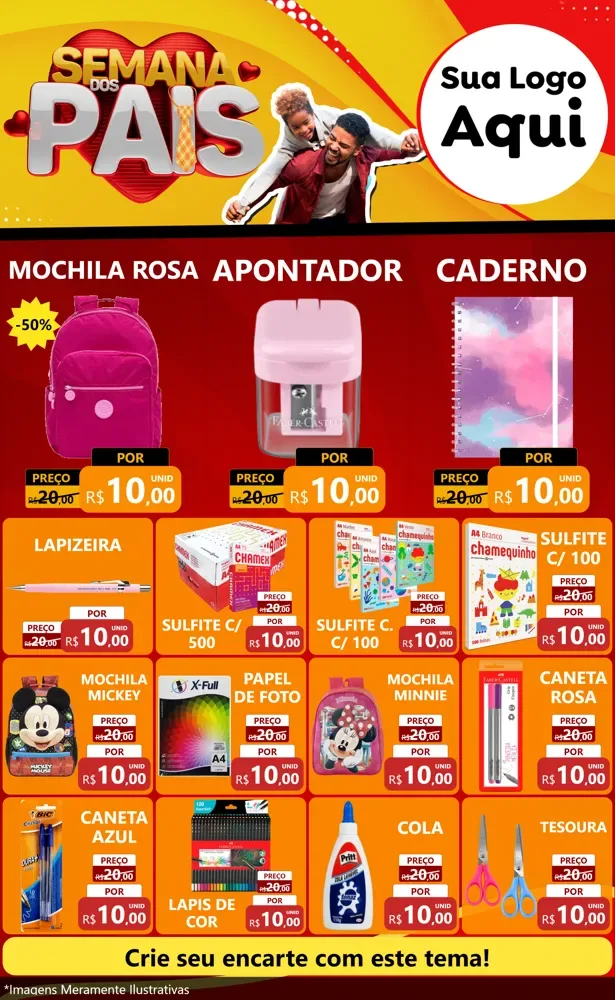 Modelo de Encarte para Encarte Grande com o tema Semana Dos Pais para Papelaria
