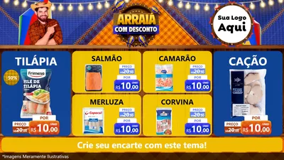 Modelo de TV para TV Horizontal com o tema Arraiá Com Desconto para Peixaria