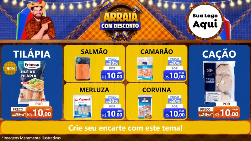 Modelo de TV para TV Horizontal com o tema Arraiá Com Desconto para Peixaria