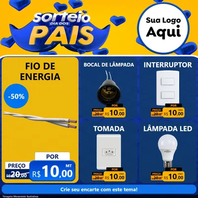 Modelo de Rede Social para Feed Facebook com o tema Sorteio Dia dos Pais para Materiais Elétricos