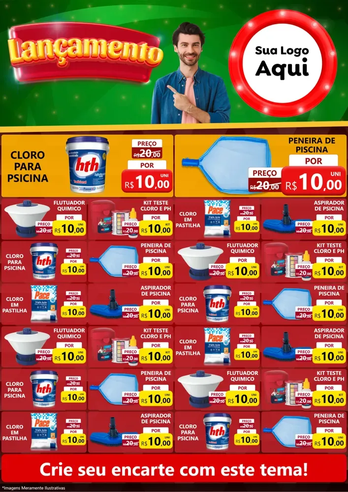 Modelo de Encarte para Encarte A4 Vertical com o tema Lançamento para Produtos para Piscina