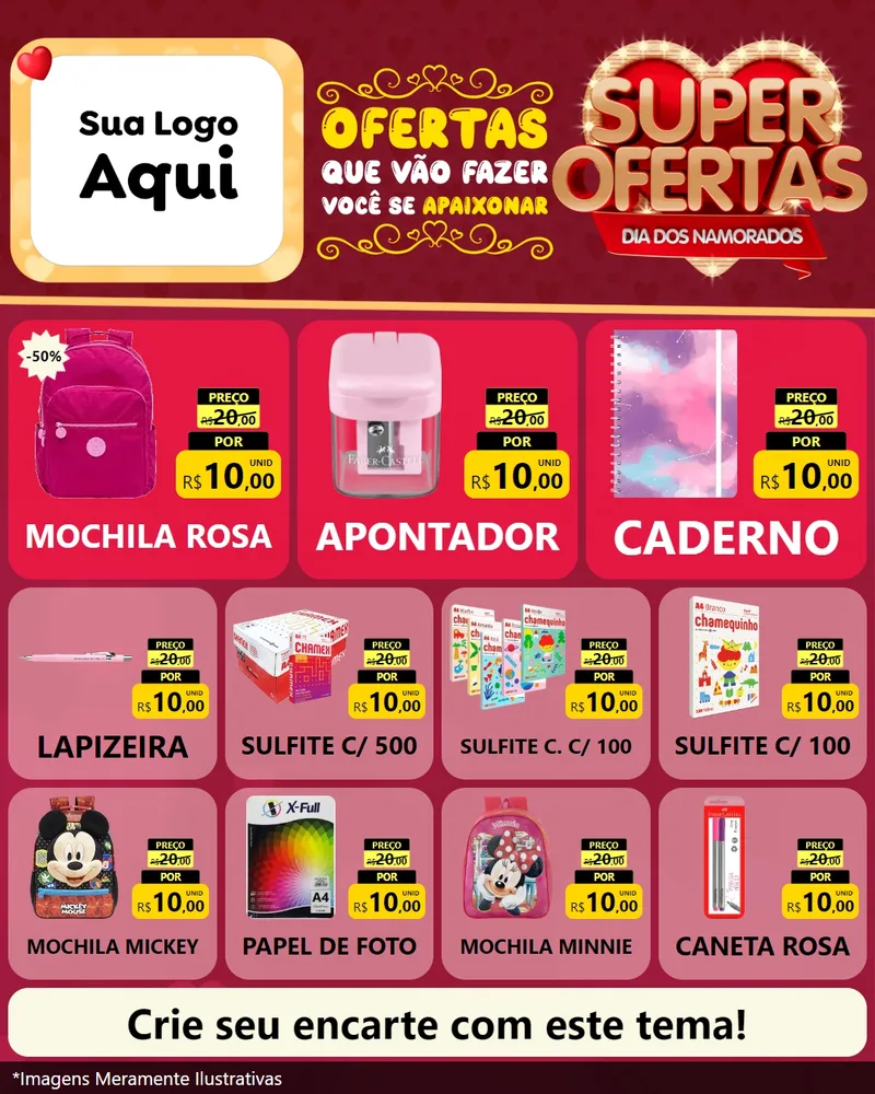 Modelo de Rede Social para Feed Instagram com o tema Dia dos Namorados para Papelaria