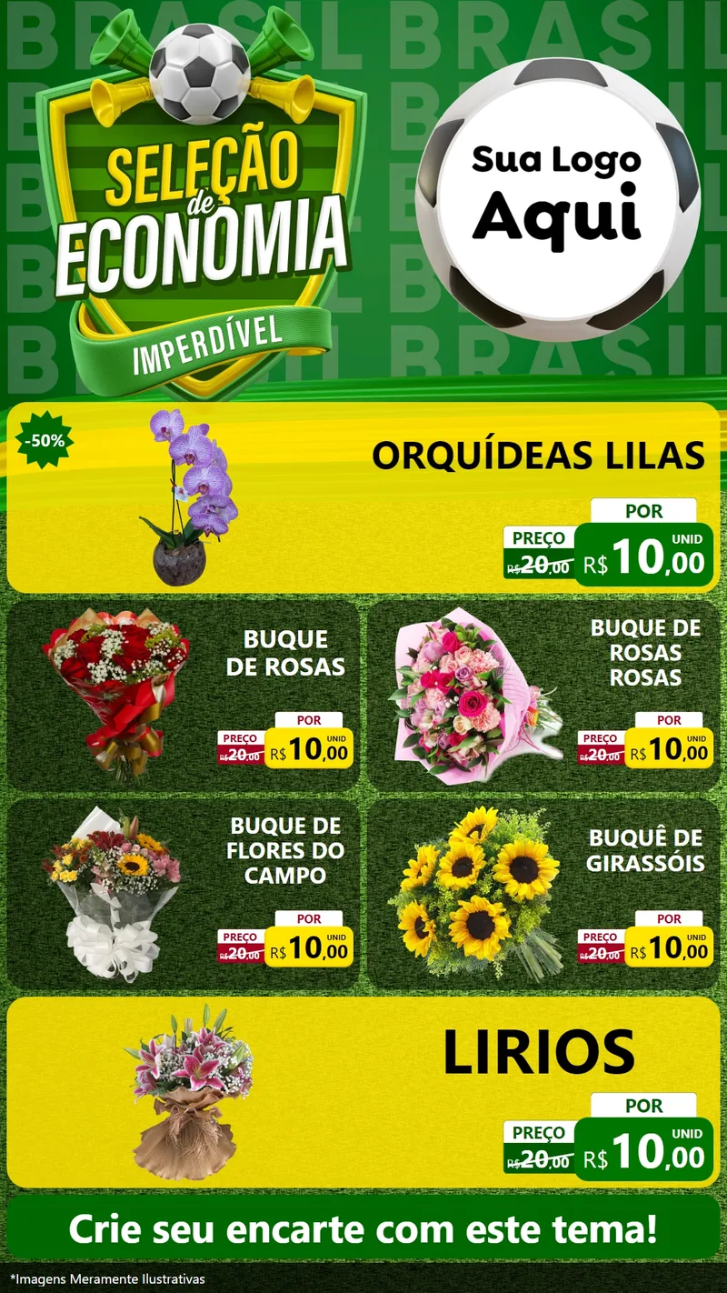Modelo de TV para TV Vertical com o tema Seleção de Economia - Copa para Floricultura e jardim