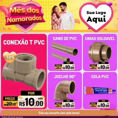 Modelo de Rede Social para Feed Facebook com o tema Mês dos Namorados para Tubos e conexões