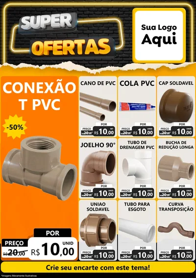 Modelo de Encarte para Encarte A4 Vertical com o tema Super Ofertas para Tubos e conexões