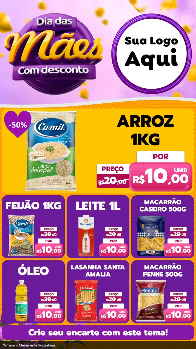 Modelo de Rede Social para Stories com o tema Dia das Mães com Desconto para Supermercado