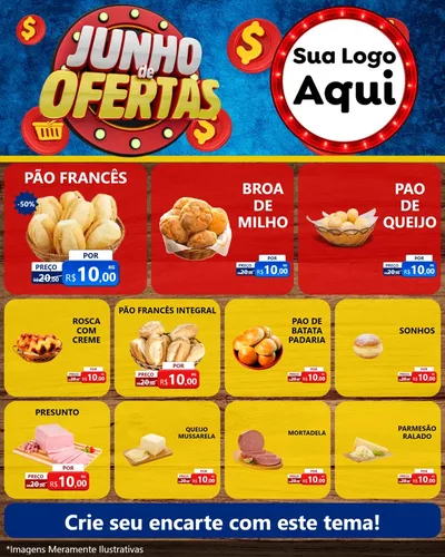 Modelo de Rede Social para Feed Instagram com o tema Junho de Ofertas para Padaria