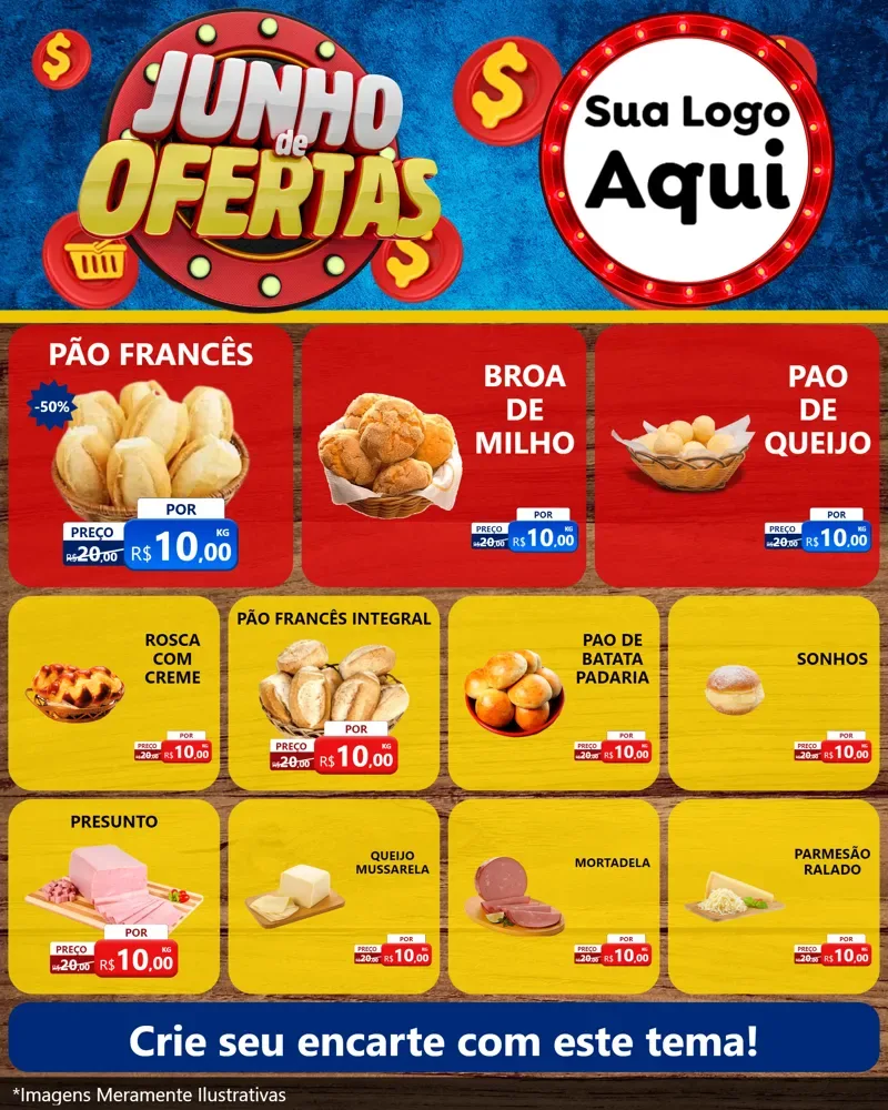 Modelo de Rede Social para Feed Instagram com o tema Junho de Ofertas para Padaria
