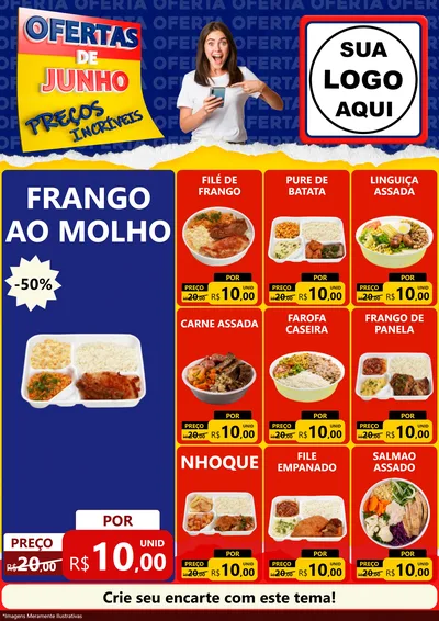Modelo de Encarte para Encarte A4 Vertical com o tema Ofertas de Junho - Preços Incríveis para Restaurante
