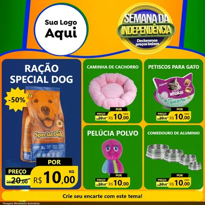 Modelo de Rede Social para Feed Facebook com o tema Semana da Independência Declaramos Preços Baixos para Pet Shop
