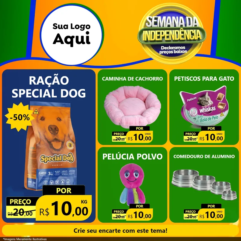 Modelo de Rede Social para Feed Facebook com o tema Semana da Independência Declaramos Preços Baixos para Pet Shop