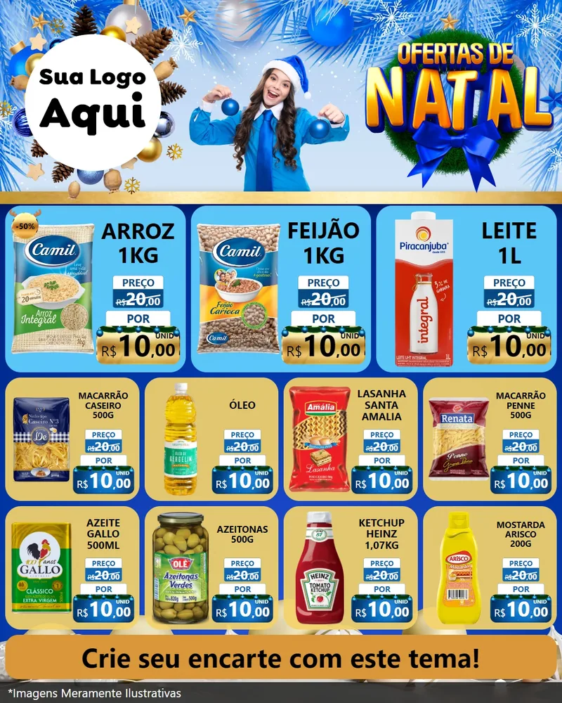 Modelo de Rede Social para Feed Instagram com o tema Ofertas de Natal para Supermercado