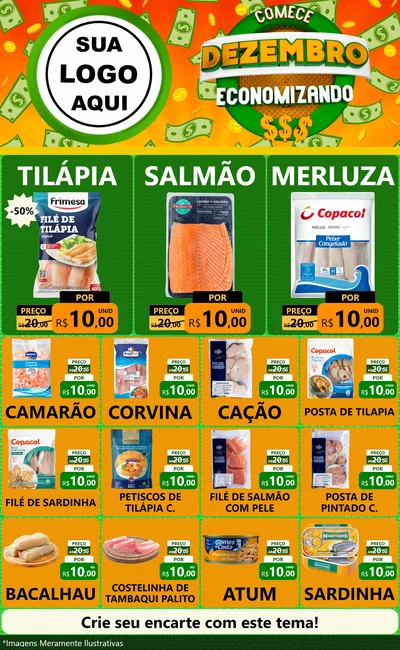 Modelo de Encarte para Encarte Grande com o tema Comece Dezembro Economizando para Peixaria