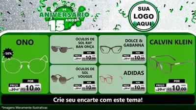 Modelo de TV para TV Horizontal com o tema Promoção de Aniversário - 15 Anos para Óticas