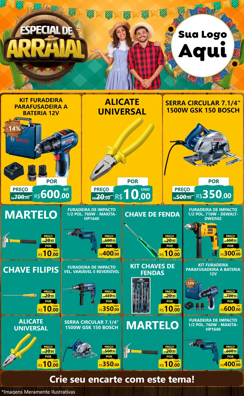 Modelo de Encarte para Encarte Grande com o tema Especial De Arraial para Maquinas e Ferramentas