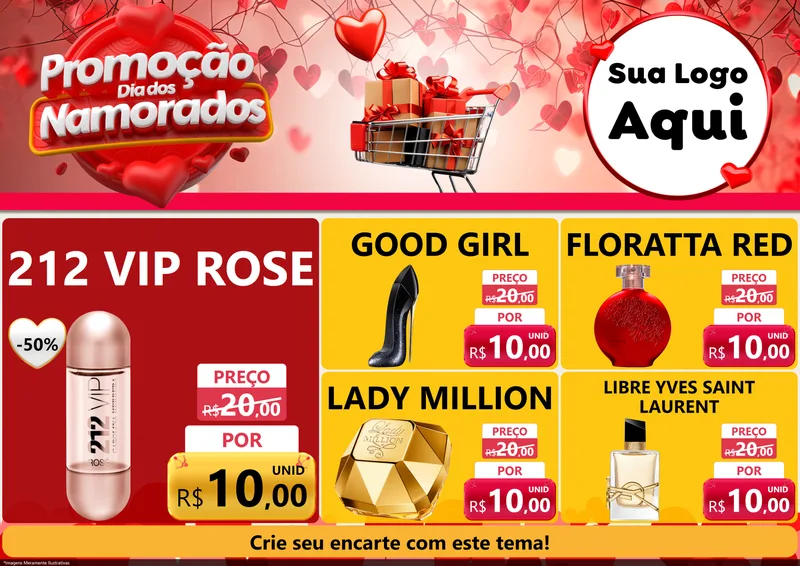 Modelo de Encarte para Encarte A4 Horizontal com o tema Promoção Dia dos Namorados para Perfumes