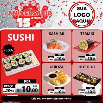 Modelo de Rede Social para Feed Facebook com o tema Promoção de Aniversário - 15 Anos para Comida japonesa