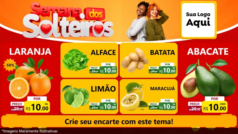 Modelo de TV para TV Horizontal com o tema Semana dos Solteiros para Hortifrúti