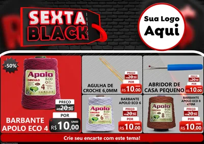 Modelo de Encarte para Encarte A4 Horizontal com o tema Sexta Black para Armarinho e Aviamentos