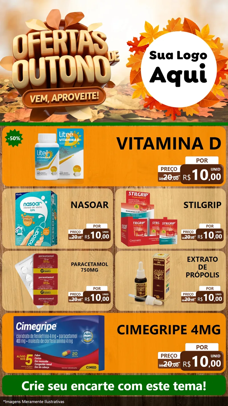 Modelo de TV para TV Vertical com o tema Ofertas de Outono - Vem, Aproveite! para Farmácia