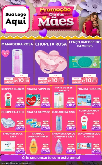 Modelo de Encarte para Encarte Grande com o tema Promoção Dia das Mães para Bebês