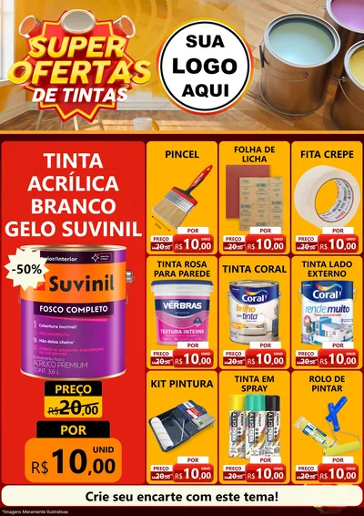 Modelo de Encarte para Encarte A4 Vertical com o tema Super Ofertas de Tinta para Tintas e Ferramentas