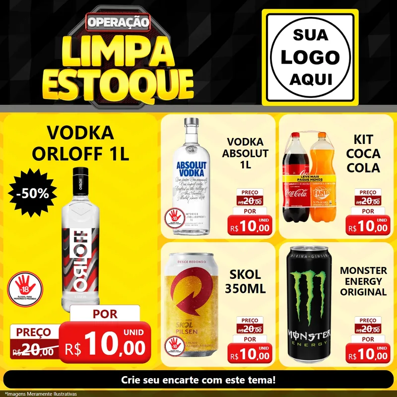 Modelo de Rede Social para Feed Facebook com o tema Operação Limpa Estoque para Distribuidora de bebidas