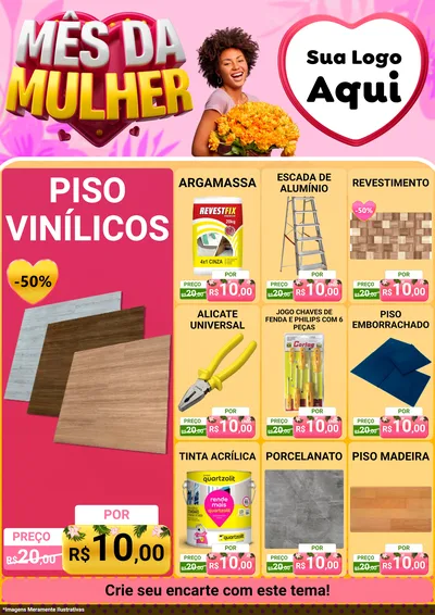 Modelo de Encarte para Encarte A4 Vertical com o tema Mês da Mulher para Material para Construção