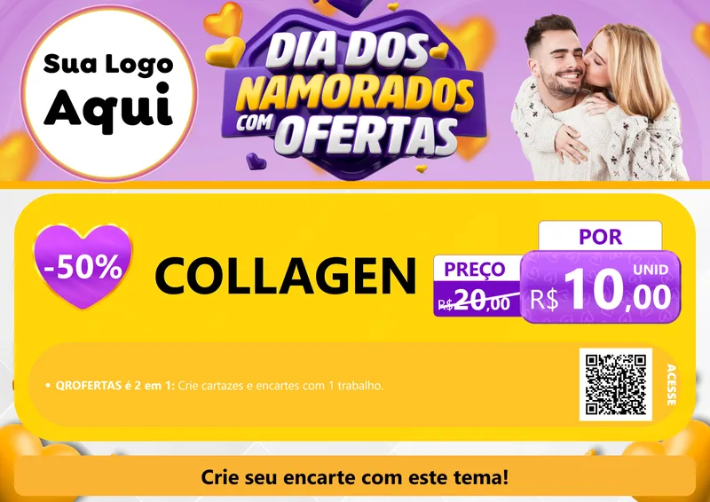 Modelo de Cartaz para Cartaz A4 Horizontal com o tema Dia Dos Namorados Com Ofertas para Suplementos alimentares