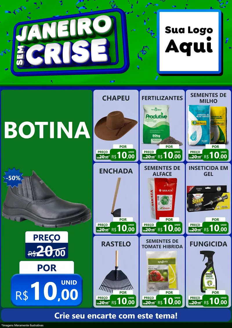 Modelo de Encarte para Encarte A4 Vertical com o tema Janeiro Sem Crise para Agropecuária