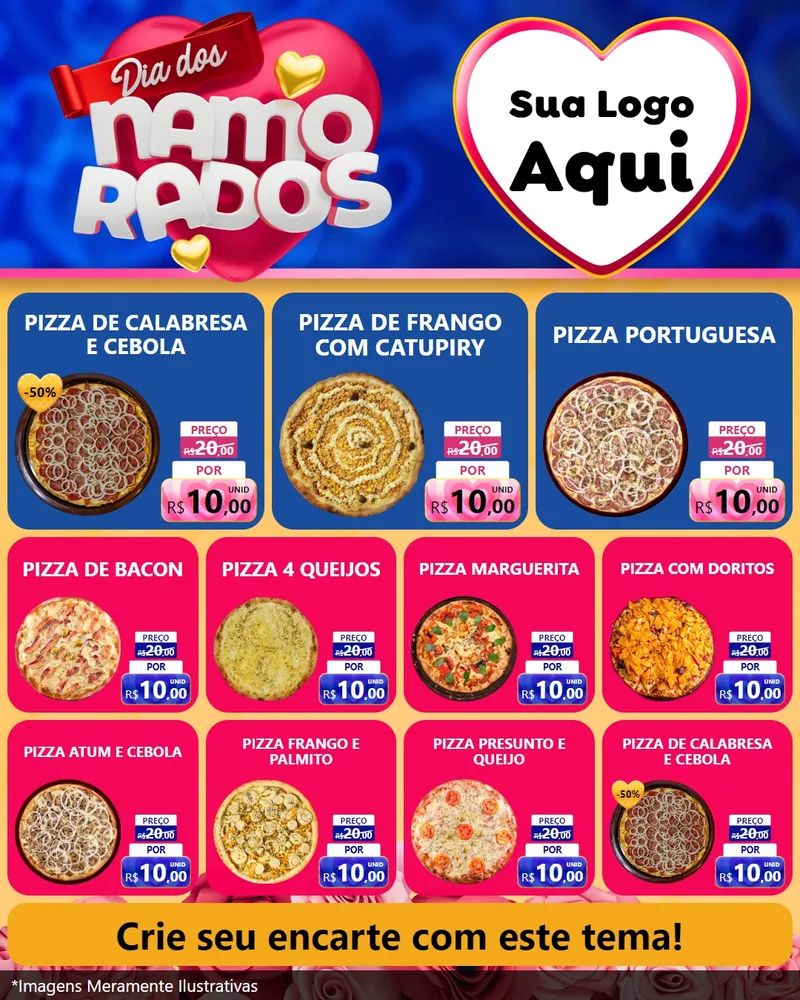 Modelo de Rede Social para Feed Instagram com o tema Dia dos namorados para Pizzaria