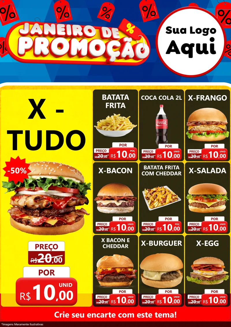 Modelo de Encarte para Encarte A4 Vertical com o tema Janeiro de Promoção para Hamburgueria