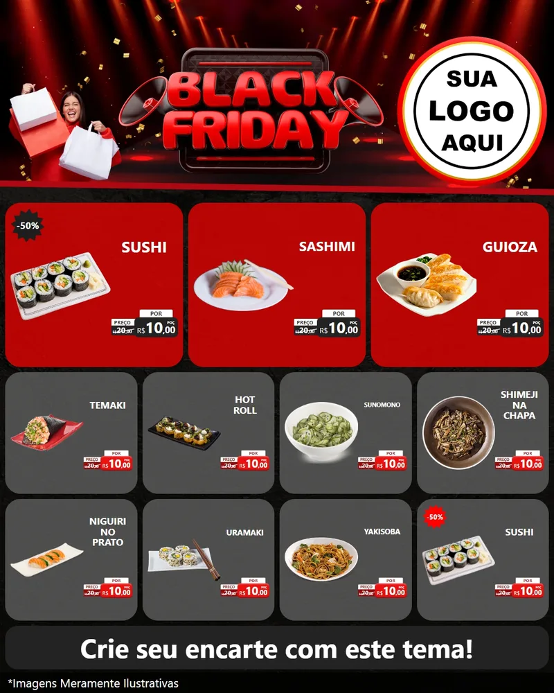 Modelo de Rede Social para Feed Instagram com o tema Black Friday para Comida japonesa