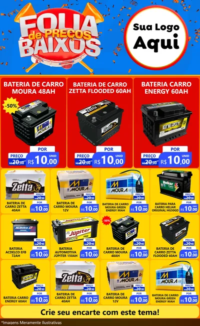 Modelo de Encarte para Encarte Grande com o tema Folia de Preços Baixos para Baterias Elétricas
