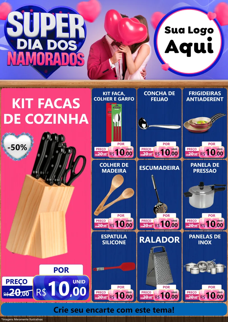 Modelo de Encarte para Encarte A4 Vertical com o tema Super Dia dos Namorados para Utilidades Domésticas